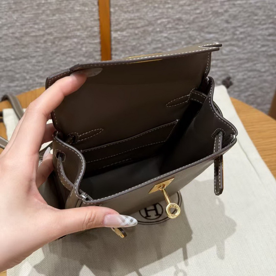 Hermes Kelly Jump Backpack Handmade In Swift Calfskin Leather Gold Hardware 18 Etoupe - Image 14