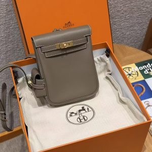 Hermes Kelly Jump Backpack Handmade In Swift Calfskin Leather Gold Hardware 18 Etoupe - Image 12