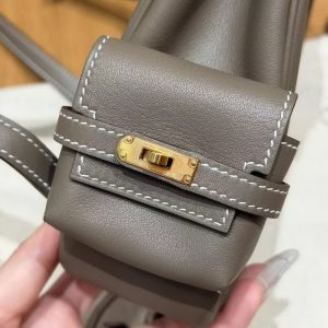 Hermes Kelly Jump Backpack Handmade In Swift Calfskin Leather Gold Hardware 18 Etoupe - Image 11