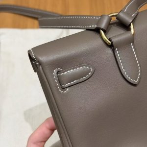 Hermes Kelly Jump Backpack Handmade In Swift Calfskin Leather Gold Hardware 18 Etoupe - Image 9