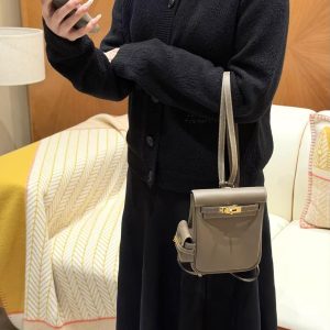 Hermes Kelly Jump Backpack Handmade In Swift Calfskin Leather Gold Hardware 18 Etoupe - Image 3
