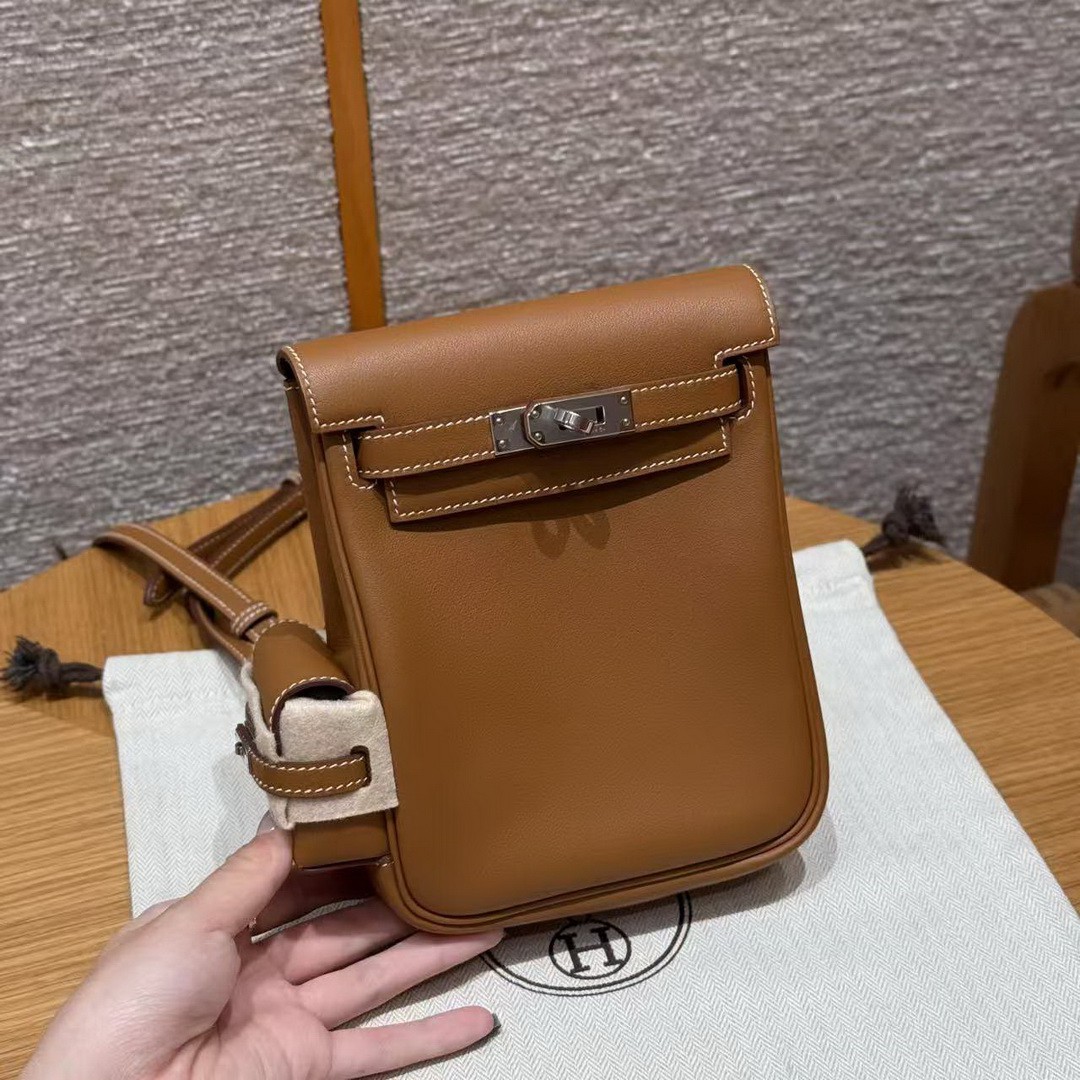Hermes Kelly Jump Backpack Handmade In Swift Calfskin Leather Silver Hardware 37 Gold