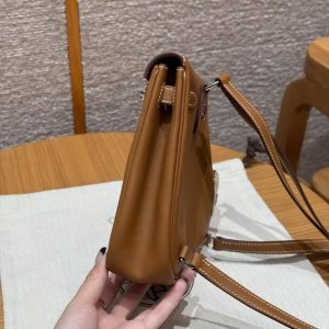 Hermes Kelly Jump Backpack Handmade In Swift Calfskin Leather Silver Hardware 37 Gold - Image 16