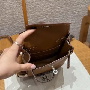 Hermes Kelly Jump Backpack Handmade In Swift Calfskin Leather Silver Hardware 37 Gold - Image 15