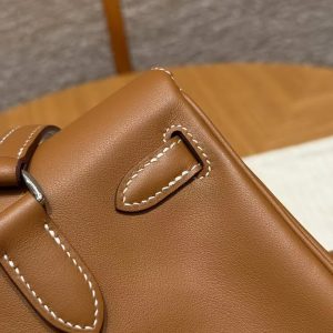 Hermes Kelly Jump Backpack Handmade In Swift Calfskin Leather Silver Hardware 37 Gold - Image 13