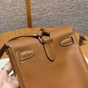 Hermes Kelly Jump Backpack Handmade In Swift Calfskin Leather Silver Hardware 37 Gold - Image 12