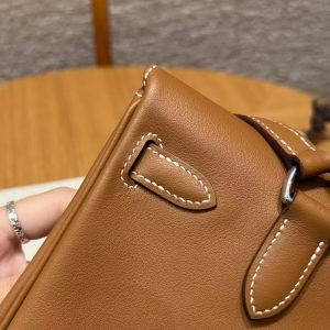 Hermes Kelly Jump Backpack Handmade In Swift Calfskin Leather Silver Hardware 37 Gold - Image 11