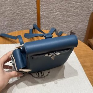 Hermes Kelly Jump Backpack Handmade In Swift Calfskin Leather Silver Hardware 7P Bleu De Prusse - Image 19