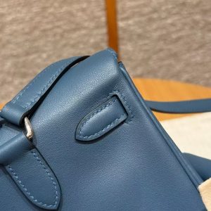 Hermes Kelly Jump Backpack Handmade In Swift Calfskin Leather Silver Hardware 7P Bleu De Prusse - Image 17