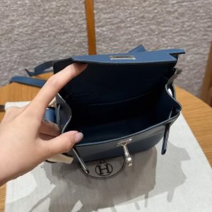 Hermes Kelly Jump Backpack Handmade In Swift Calfskin Leather Silver Hardware 7P Bleu De Prusse - Image 16