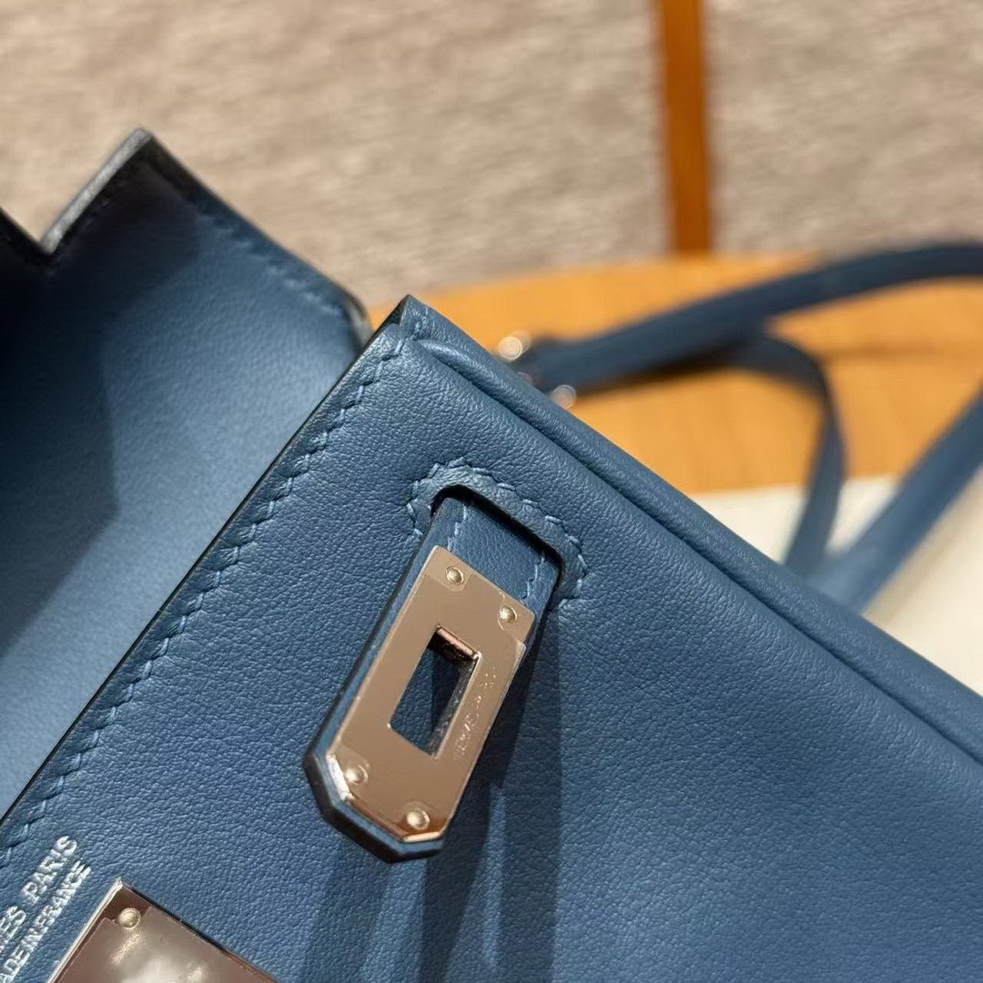 Hermes Kelly Jump Backpack Handmade In Swift Calfskin Leather Silver Hardware 7P Bleu De Prusse - Image 15