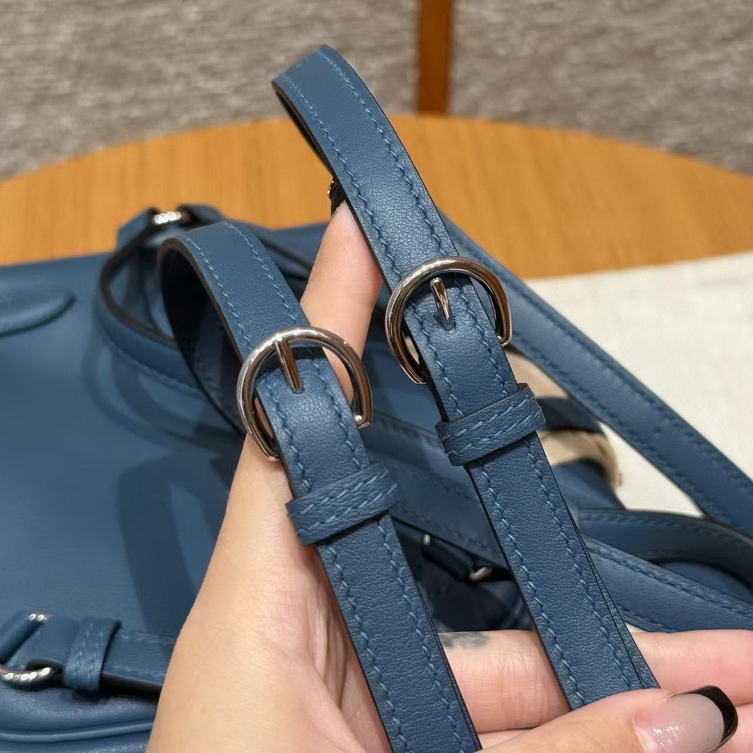 Hermes Kelly Jump Backpack Handmade In Swift Calfskin Leather Silver Hardware 7P Bleu De Prusse - Image 14