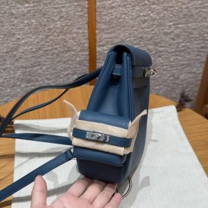 Hermes Kelly Jump Backpack Handmade In Swift Calfskin Leather Silver Hardware 7P Bleu De Prusse - Image 12