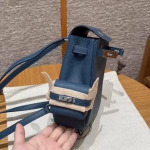Hermes Kelly Jump Backpack Handmade In Swift Calfskin Leather Silver Hardware 7P Bleu De Prusse - Image 10