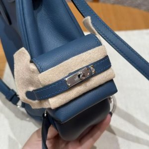 Hermes Kelly Jump Backpack Handmade In Swift Calfskin Leather Silver Hardware 7P Bleu De Prusse - Image 6