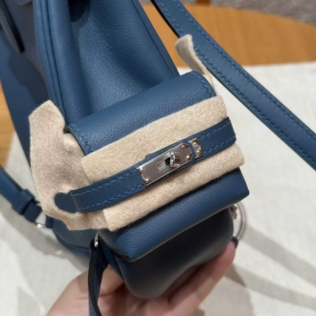 Hermes Kelly Jump Backpack Handmade In Swift Calfskin Leather Silver Hardware 7P Bleu De Prusse - Image 6