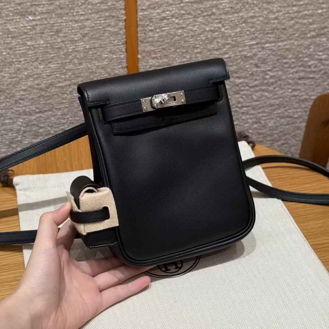 Hermes Kelly Jump Backpack Handmade In Swift Calfskin Leather Silver Hardware 89 Noir