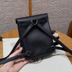 Hermes Kelly Jump Backpack Handmade In Swift Calfskin Leather Silver Hardware 89 Noir - Image 14