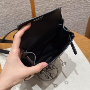 Hermes Kelly Jump Backpack Handmade In Swift Calfskin Leather Silver Hardware 89 Noir - Image 12