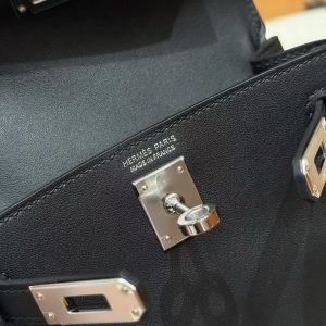 Hermes Kelly Jump Backpack Handmade In Swift Calfskin Leather Silver Hardware 89 Noir - Image 9
