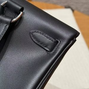 Hermes Kelly Jump Backpack Handmade In Swift Calfskin Leather Silver Hardware 89 Noir - Image 6