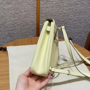 Hermes Kelly Jump Backpack Handmade In Swift Calfskin Leather Silver Hardware I8 Jaune Milton - Image 16