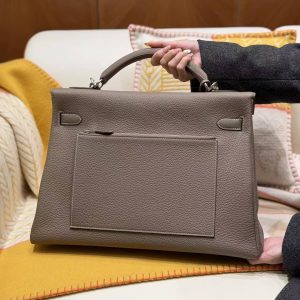Alternative view of Hermes Kelly Maxi 42 Bag Handmade In Togo Calfskin Leather Silver Hardware 18 Etoupe