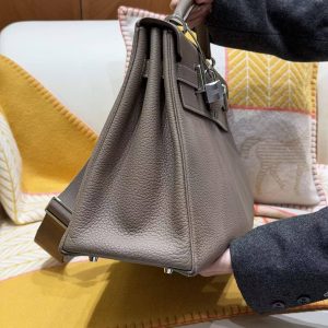 Hermes Kelly Maxi 42 Bag Handmade In Togo Calfskin Leather Silver Hardware 18 Etoupe - Image 17