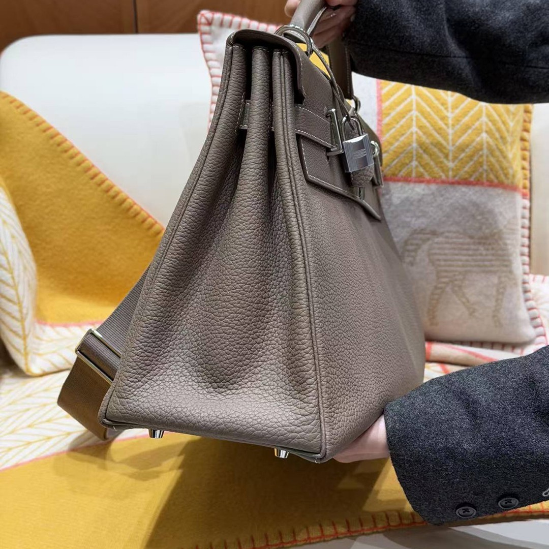 Hermes Kelly Maxi 42 Bag Handmade In Togo Calfskin Leather Silver Hardware 18 Etoupe - Image 17