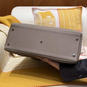 Hermes Kelly Maxi 42 Bag Handmade In Togo Calfskin Leather Silver Hardware 18 Etoupe - Image 16