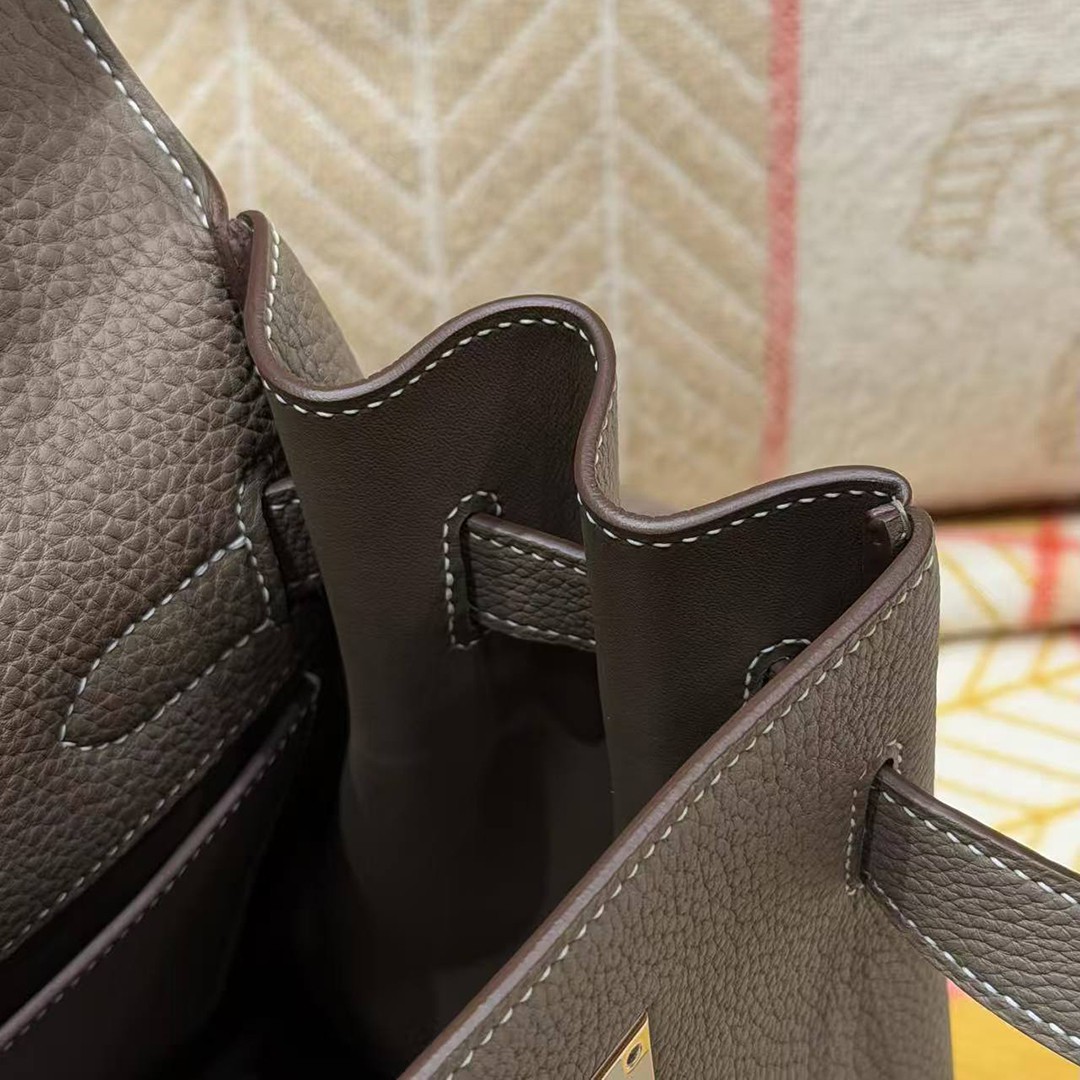 Hermes Kelly Maxi 42 Bag Handmade In Togo Calfskin Leather Silver Hardware 18 Etoupe - Image 13