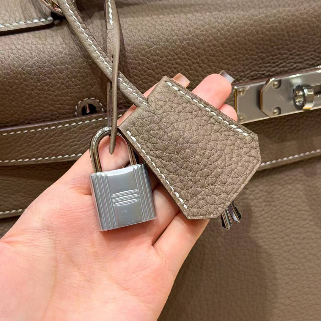 Hermes Kelly Maxi 42 Bag Handmade In Togo Calfskin Leather Silver Hardware 18 Etoupe - Image 12