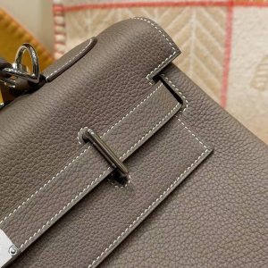 Hermes Kelly Maxi 42 Bag Handmade In Togo Calfskin Leather Silver Hardware 18 Etoupe - Image 9