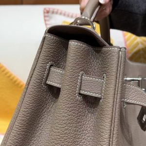 Hermes Kelly Maxi 42 Bag Handmade In Togo Calfskin Leather Silver Hardware 18 Etoupe - Image 8