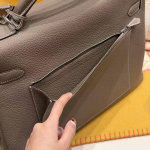 Hermes Kelly Maxi 42 Bag Handmade In Togo Calfskin Leather Silver Hardware 18 Etoupe - Image 6