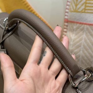 Hermes Kelly Maxi 42 Bag Handmade In Togo Calfskin Leather Silver Hardware 18 Etoupe - Image 5