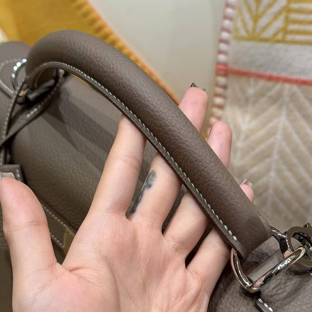 Hermes Kelly Maxi 42 Bag Handmade In Togo Calfskin Leather Silver Hardware 18 Etoupe - Image 5