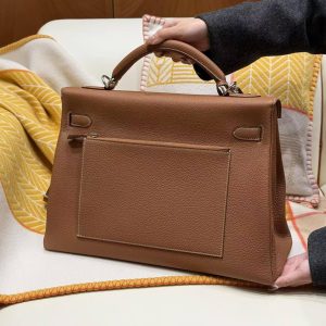 Alternative view of Hermes Kelly Maxi 42 Bag Handmade In Togo Calfskin Leather Silver Hardware 37 Gold