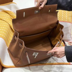 Hermes Kelly Maxi 42 Bag Handmade In Togo Calfskin Leather Silver Hardware 37 Gold - Image 26