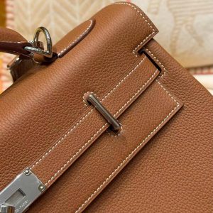 Hermes Kelly Maxi 42 Bag Handmade In Togo Calfskin Leather Silver Hardware 37 Gold - Image 22