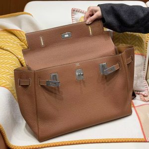 Hermes Kelly Maxi 42 Bag Handmade In Togo Calfskin Leather Silver Hardware 37 Gold - Image 21