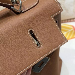 Hermes Kelly Maxi 42 Bag Handmade In Togo Calfskin Leather Silver Hardware 37 Gold - Image 19