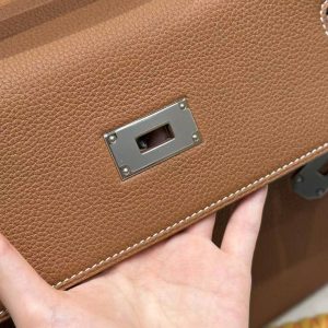Hermes Kelly Maxi 42 Bag Handmade In Togo Calfskin Leather Silver Hardware 37 Gold - Image 18