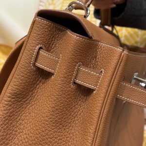 Hermes Kelly Maxi 42 Bag Handmade In Togo Calfskin Leather Silver Hardware 37 Gold - Image 15