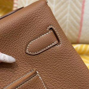 Hermes Kelly Maxi 42 Bag Handmade In Togo Calfskin Leather Silver Hardware 37 Gold - Image 5