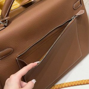 Hermes Kelly Maxi 42 Bag Handmade In Togo Calfskin Leather Silver Hardware 37 Gold - Image 4