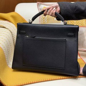 Alternative view of Hermes Kelly Maxi 42 Bag Handmade In Togo Calfskin Leather Silver Hardware 89 Noir