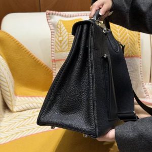 Hermes Kelly Maxi 42 Bag Handmade In Togo Calfskin Leather Silver Hardware 89 Noir - Image 21