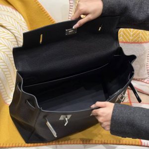 Hermes Kelly Maxi 42 Bag Handmade In Togo Calfskin Leather Silver Hardware 89 Noir - Image 20