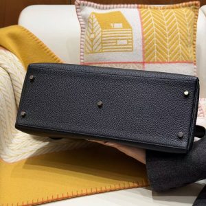 Hermes Kelly Maxi 42 Bag Handmade In Togo Calfskin Leather Silver Hardware 89 Noir - Image 19